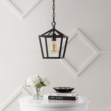 Oslin 8" Vintage Farmhouse Iron Chain Pagoda LED Pendant - JONATHAN Y
